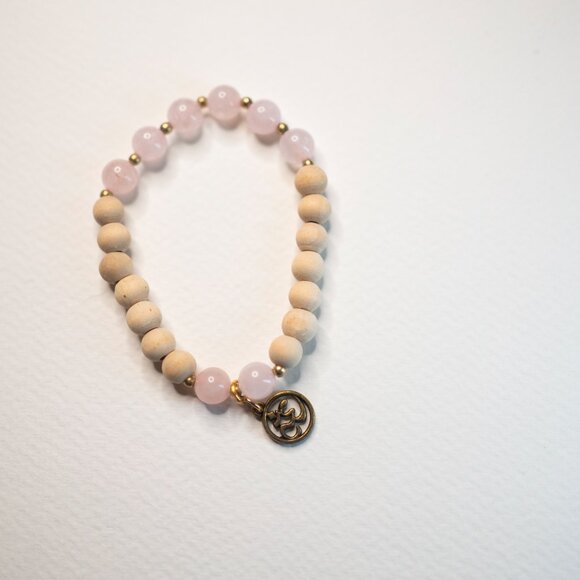 Sandalwood + Rose Quartz + Om Symbol mala-style bracelet - yoga, meditation - Picture 2 of 2